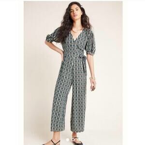 Anthropologie X Kachel Geometric blue green Jumpsuit medium 6